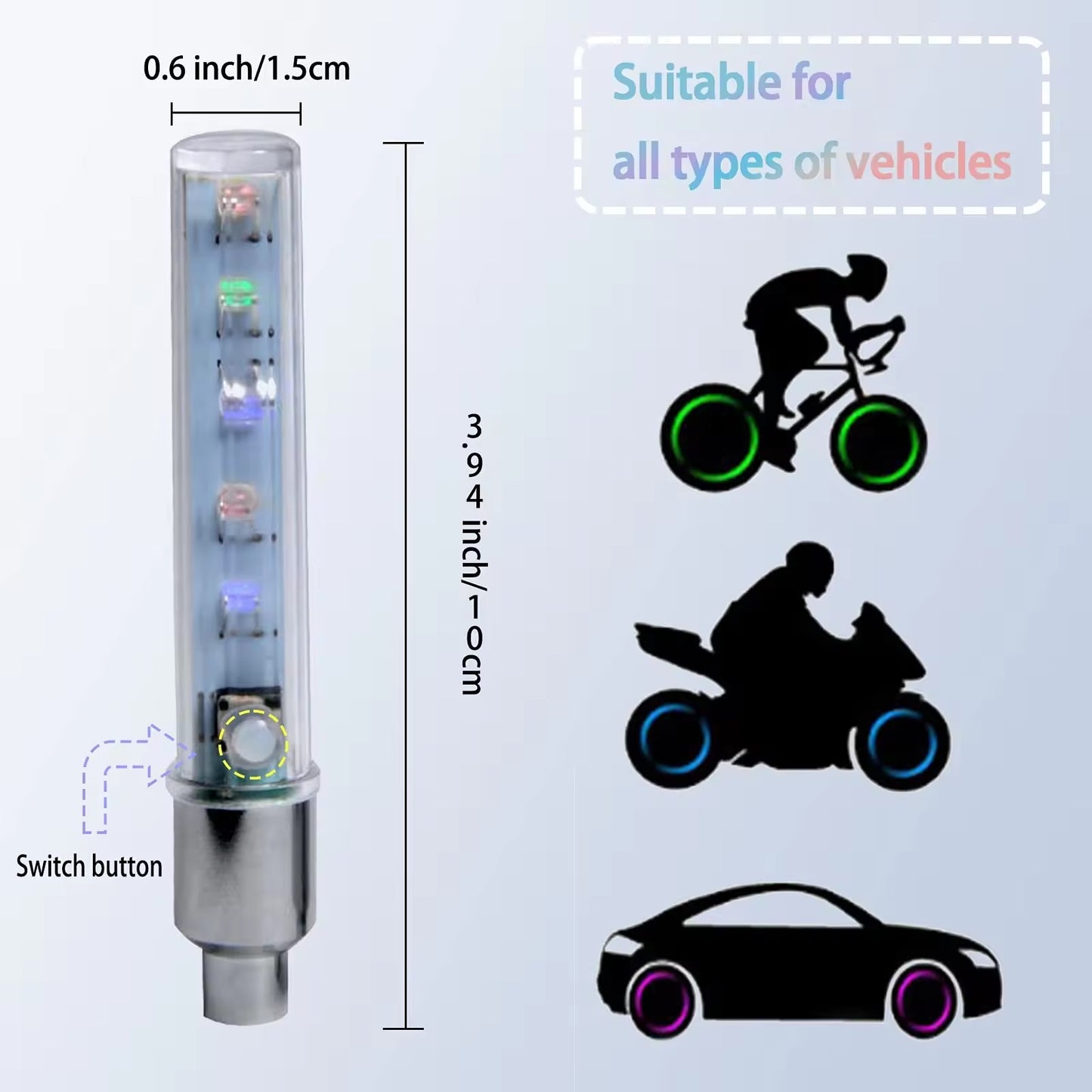 Multicolor bicycle tire light motorcycle valve cap spoke neon light LED car wheel light  --Set of 2